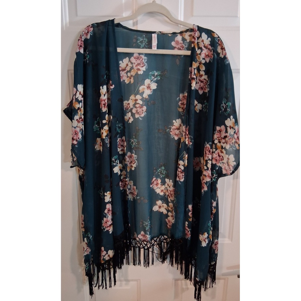 Women's Boho Open Front Floral Multicolor Kimono Cardigan XL/XXL Festival